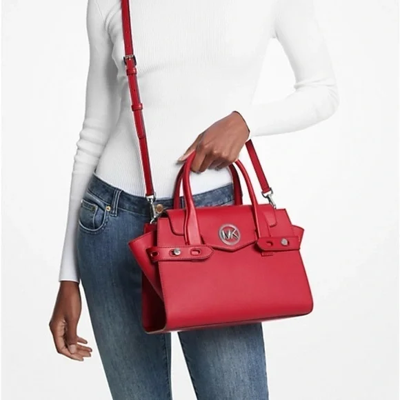Michael Kors Vegan Leather Carmen Red Satchel w/Crossbody strap NWT.